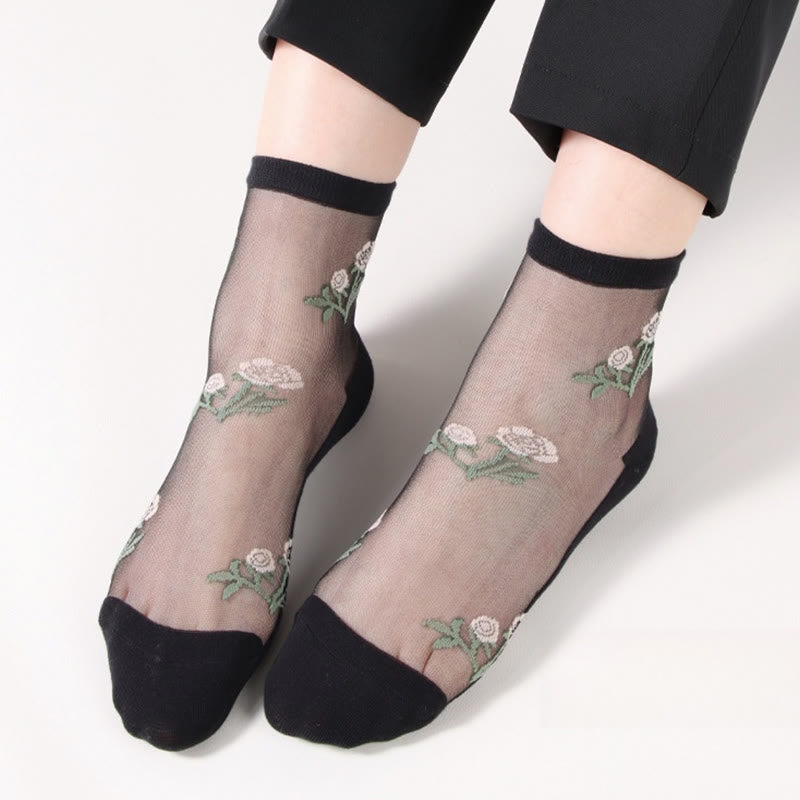 Elegante Blumen-Viertel-Socken (5 Paar) - Schwarz - EU36-40 (US3-7) - image 2