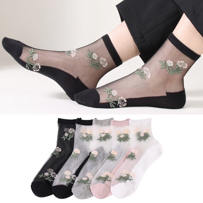 Elegante Blumen-Viertel-Socken (5 Paar) - image 1