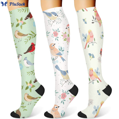 Kompressionsstrümpfe mit Frühlingsblumen und Vögeln (3 Paar) - image 1