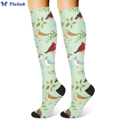 Kompressionsstrümpfe mit Frühlingsblumen und Vögeln (3 Paar) - image 2