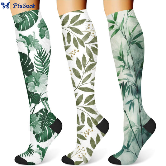 Kompressionsstrümpfe mit Monstera-Blättern (3 Paar) - image 1