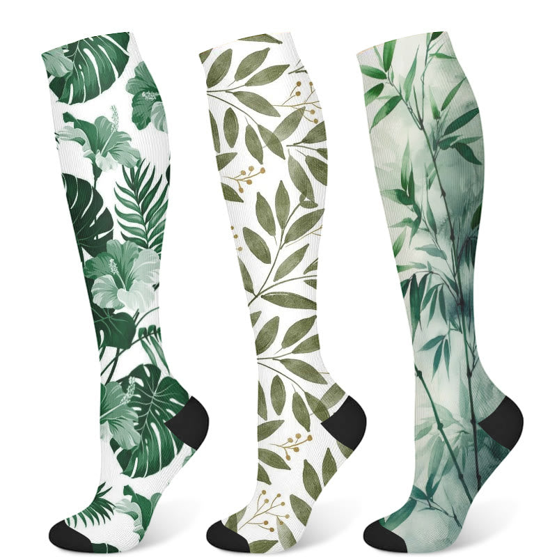 Kompressionsstrümpfe mit Monstera-Blättern (3 Paar) - Mehrfarbig - S/M - image 5