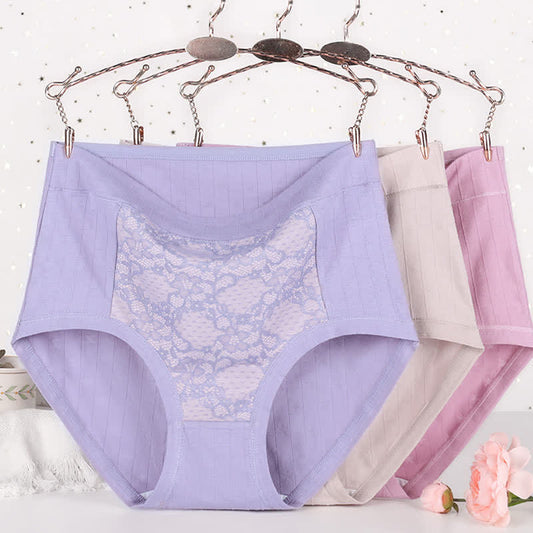 Slips mit hoher Taille und Blumenmuster aus Baumwollspitze in Übergröße (3er-Pack)