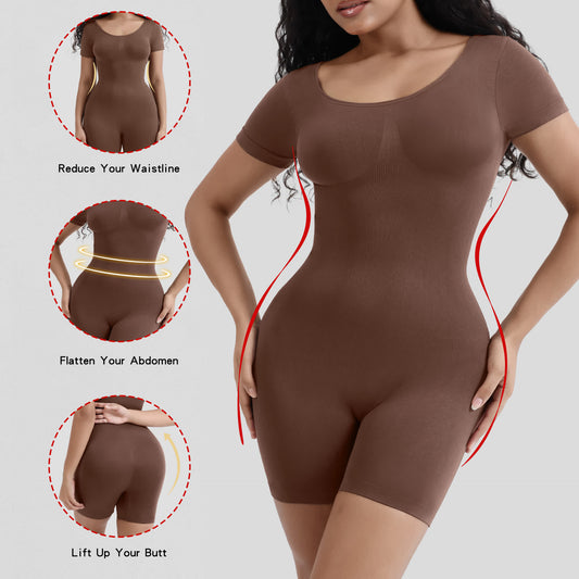 Einfarbiger, kurzärmliger Shapewear-Body