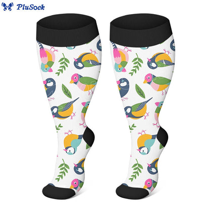 Große Größen – Breezy Flower Bird Kompressionsstrümpfe - image 4