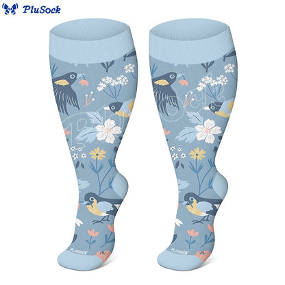 Große Größen – Breezy Flower Bird Kompressionsstrümpfe - image 2