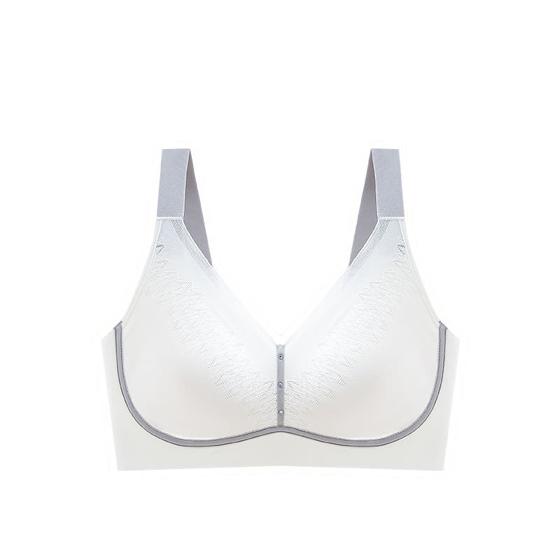 Atmungsaktiver, kabelloser BH mit Farbblock-Design - Weiß - 5XL - image 14