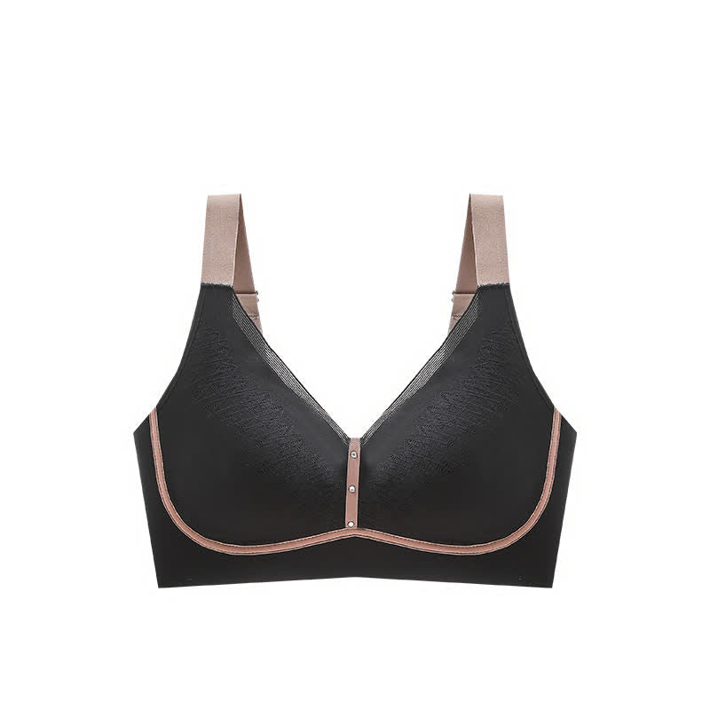 Atmungsaktiver, kabelloser BH mit Farbblock-Design - Schwarz - 5XL - image 15