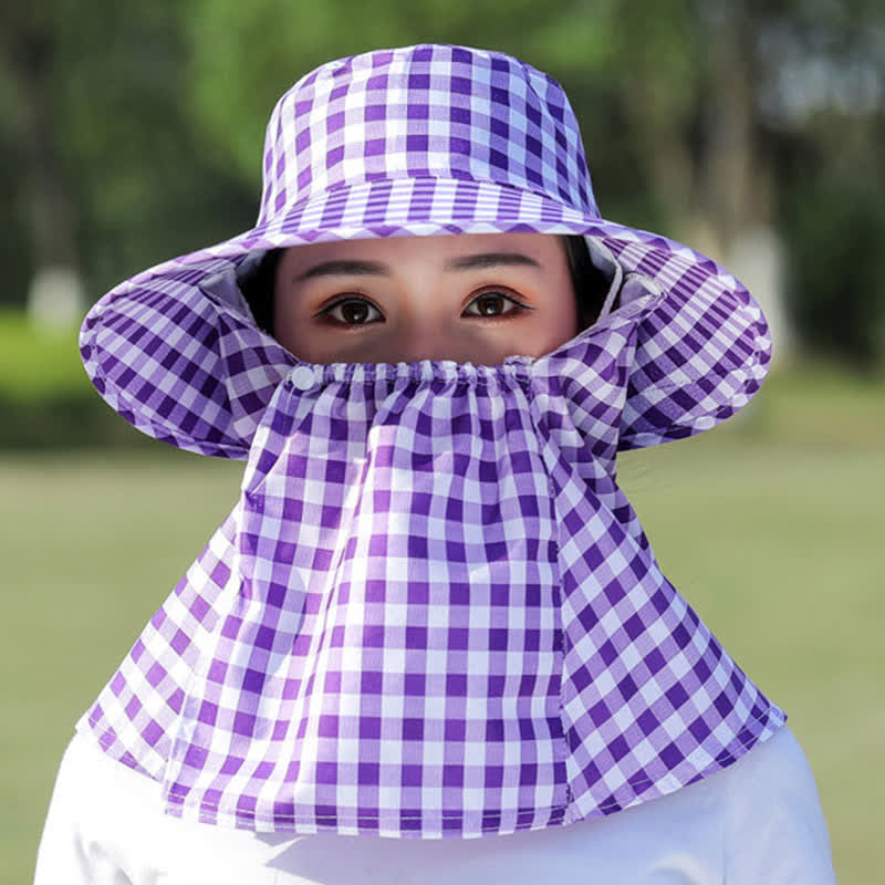 Sonnenhut mit abnehmbarer Maske und Karomuster - Lila - Einheitsgröße - image 3