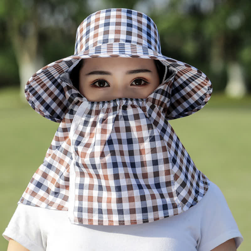Sonnenhut mit abnehmbarer Maske und Karomuster - Kaffee - Einheitsgröße - image 9