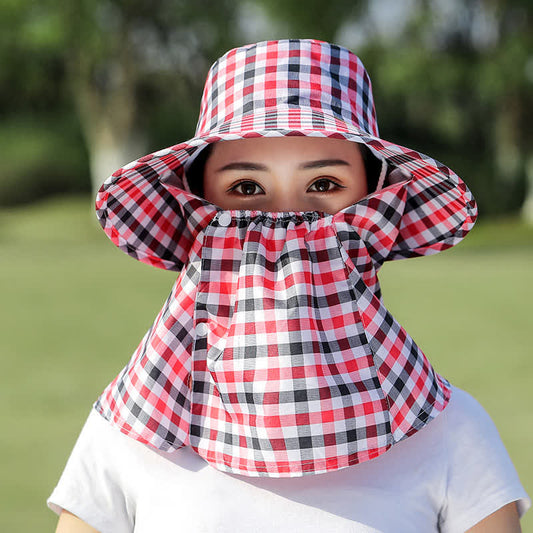 Sonnenhut mit abnehmbarer Maske und Karomuster - Rot - Einheitsgröße - image 0