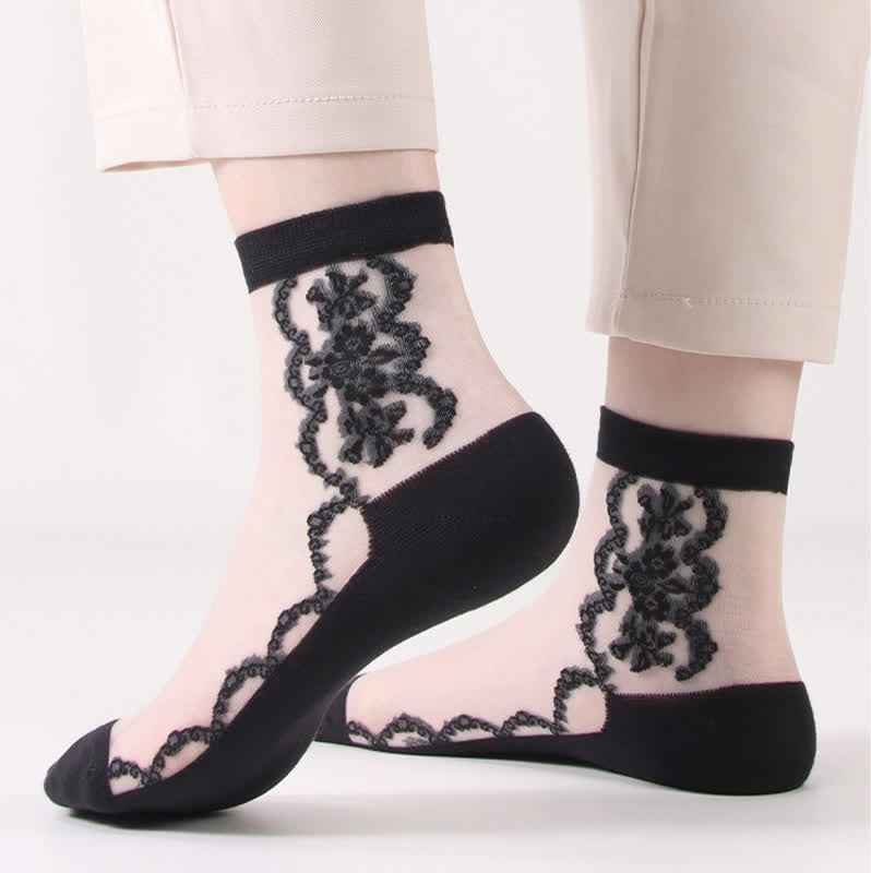 Geblümte, transparente Baumwoll-Knöchelsocken (8 Paar) - image 3
