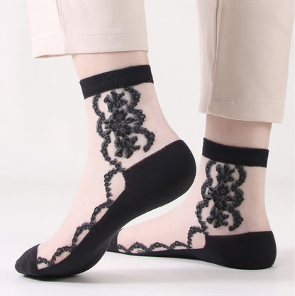 Geblümte, transparente Baumwoll-Knöchelsocken (8 Paar) - image 3