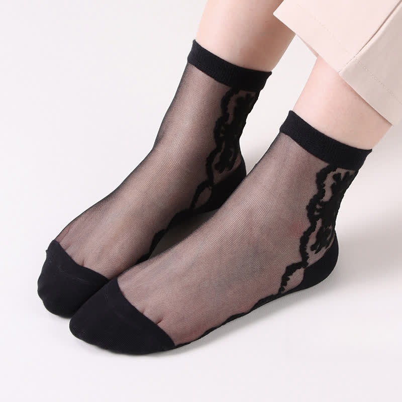 Geblümte, transparente Baumwoll-Knöchelsocken (8 Paar) - Schwarz - EU36-40 (US3-7) - image 7