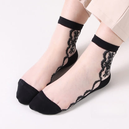 Geblümte, transparente Baumwoll-Knöchelsocken (8 Paar) - Schwarzweiß - EU36-40 (US3-7) - image 2