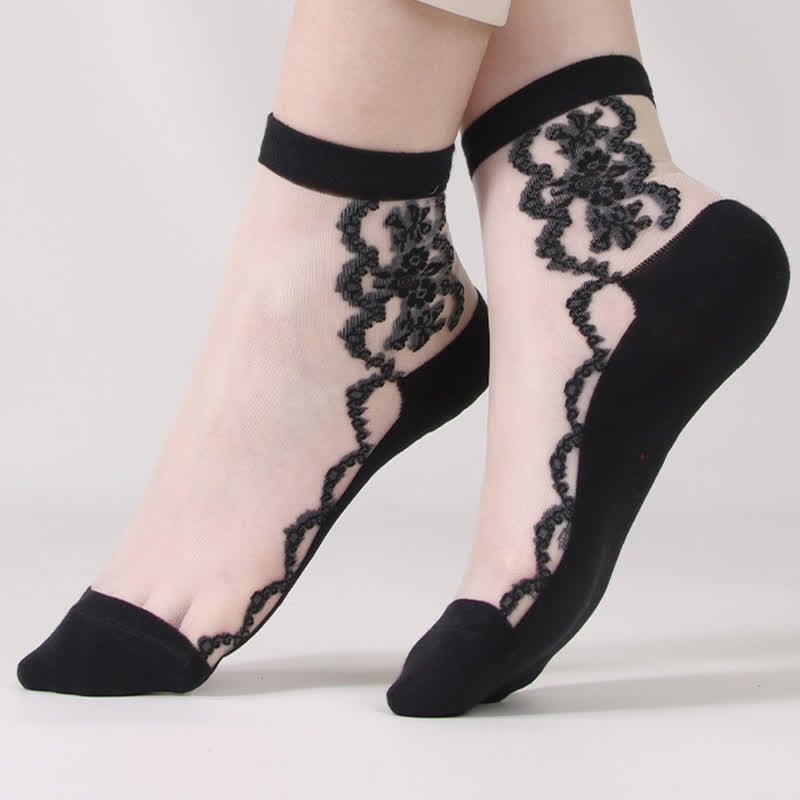 Geblümte, transparente Baumwoll-Knöchelsocken (8 Paar) - image 4