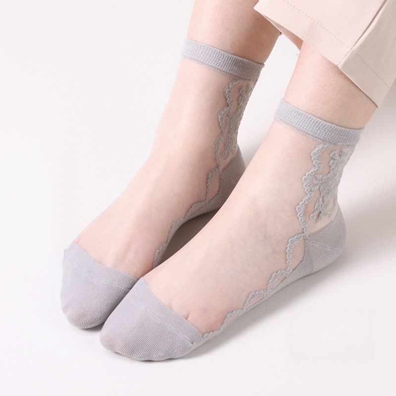Geblümte, transparente Baumwoll-Knöchelsocken (8 Paar) - Grau - EU36-40 (US3-7) - image 10