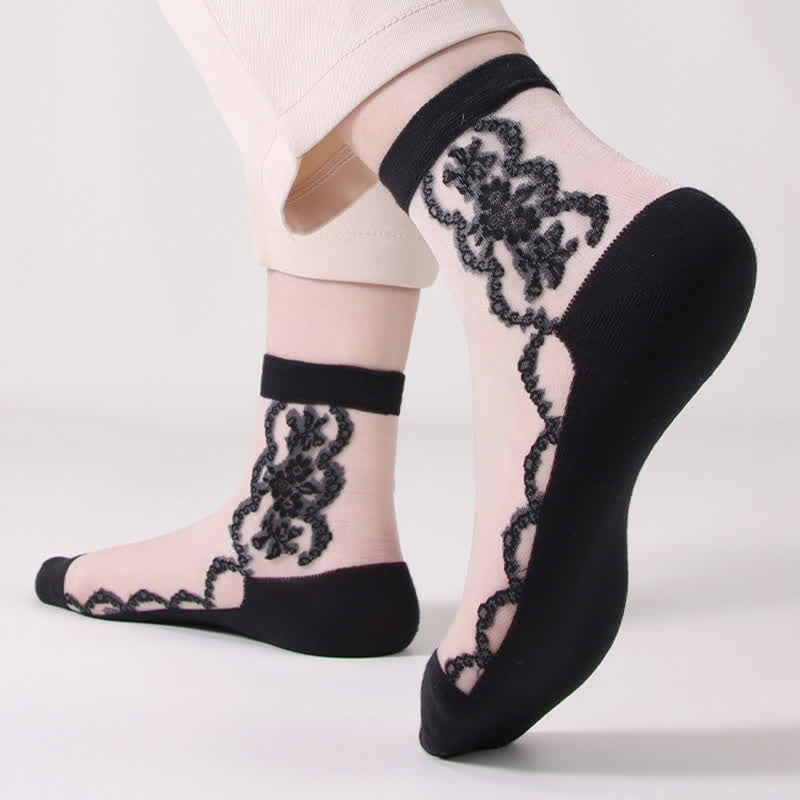 Geblümte, transparente Baumwoll-Knöchelsocken (8 Paar) - image 5