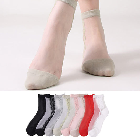 Geblümte, transparente Baumwoll-Knöchelsocken (8 Paar) - image 0