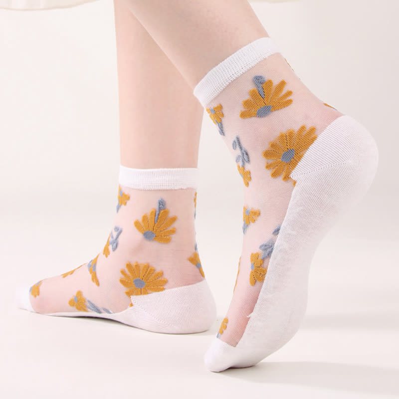 Ultradünne, transparente Söckchen mit Gänseblümchen-Motiv (6 Paar) - image 3