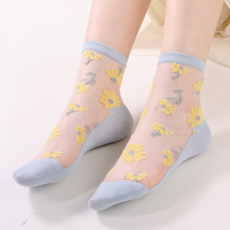 Ultradünne, transparente Söckchen mit Gänseblümchen-Motiv (6 Paar) - Hellblau - EU36-40 (US3-7) - image 10