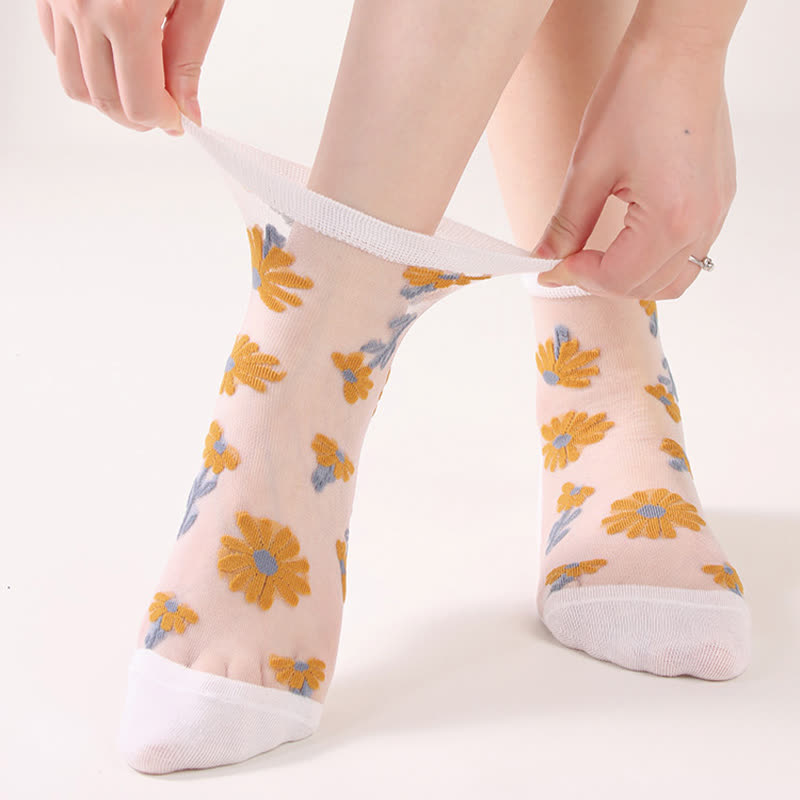 Ultradünne, transparente Söckchen mit Gänseblümchen-Motiv (6 Paar) - image 5