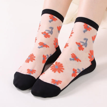 Ultradünne, transparente Söckchen mit Gänseblümchen-Motiv (6 Paar) - Schwarzweiß - EU36-40 (US3-7) - image 5