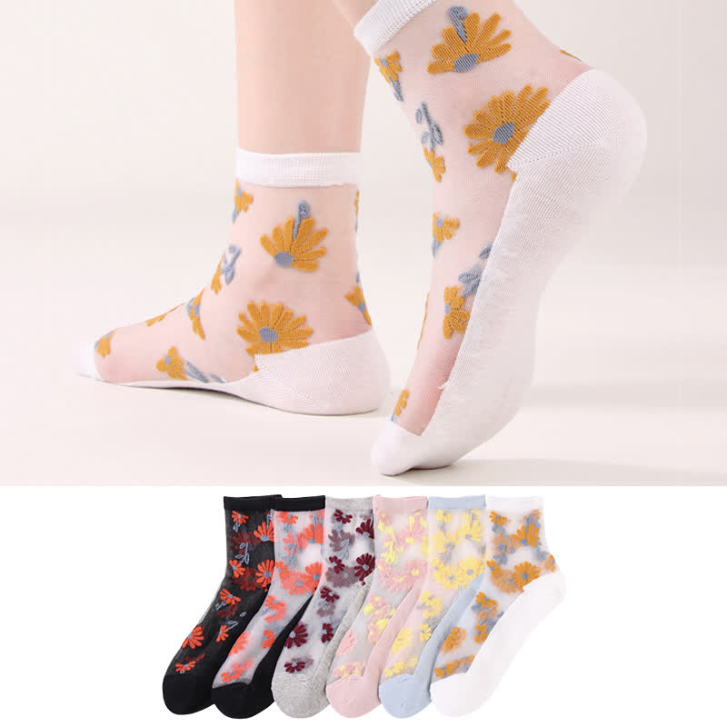 Ultradünne, transparente Söckchen mit Gänseblümchen-Motiv (6 Paar) - image 1