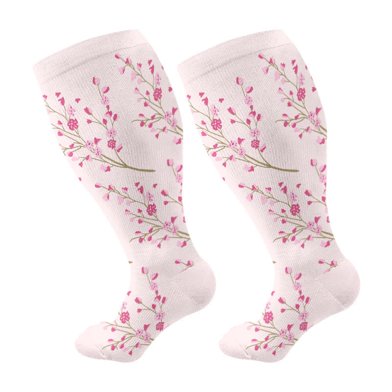 Kompressionsstrümpfe mit Blumenmuster in Übergröße (3 Paar) - Rosa - 4XL - image 8