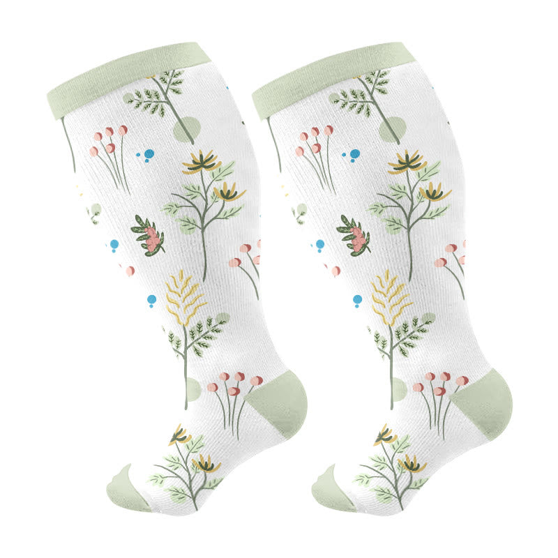 Kompressionsstrümpfe mit Blumenmuster in Übergröße (3 Paar) - Grün - 4XL - image 6