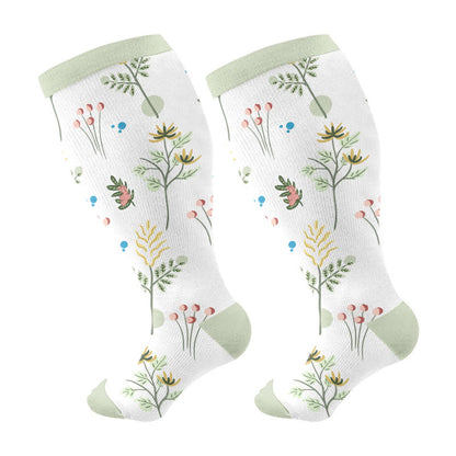 Kompressionsstrümpfe mit Blumenmuster in Übergröße (3 Paar) - Grün - 4XL - image 6