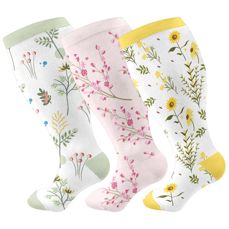 Kompressionsstrümpfe mit Blumenmuster in Übergröße (3 Paar) - Mehrfarbig - 4XL - image 5