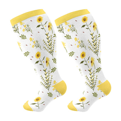 Kompressionsstrümpfe mit Blumenmuster in Übergröße (3 Paar) - Gelb - 4XL - image 7