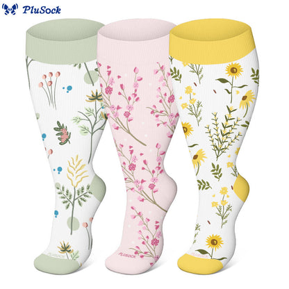 Kompressionsstrümpfe mit Blumenmuster in Übergröße (3 Paar) - image 1