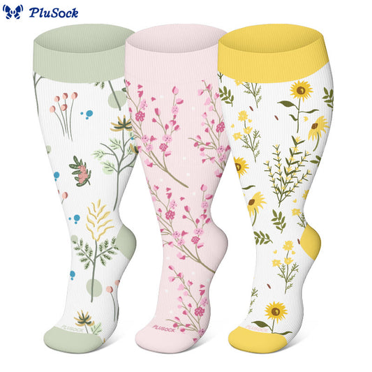 Kompressionsstrümpfe mit Blumenmuster in Übergröße (3 Paar) - image 0