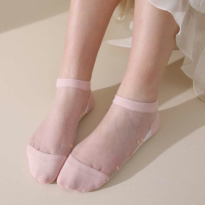 Nahtlose, atmungsaktive, transparente Socken mit Blumenmuster (5 Paar) - Rosa - EU34-40 (US1-7) - image 5