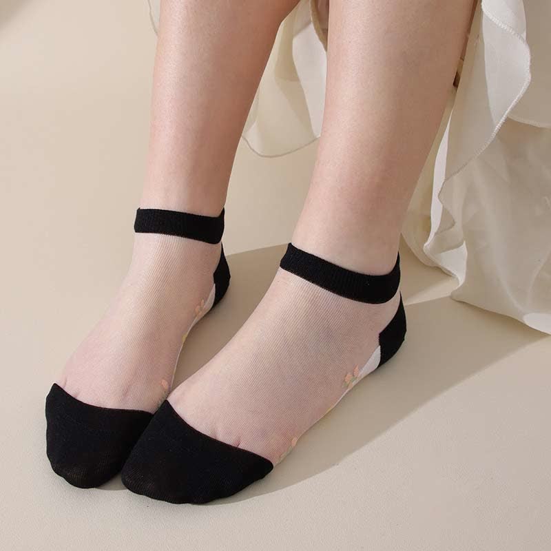 Nahtlose, atmungsaktive, transparente Socken mit Blumenmuster (5 Paar) - Schwarz - EU34-40 (US1-7) - image 21