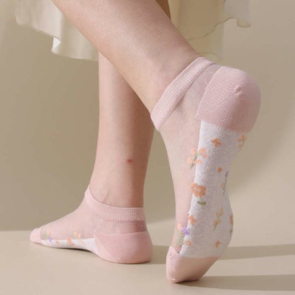 Nahtlose, atmungsaktive, transparente Socken mit Blumenmuster (5 Paar) - image 7