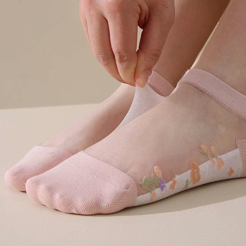 Nahtlose, atmungsaktive, transparente Socken mit Blumenmuster (5 Paar) - image 8