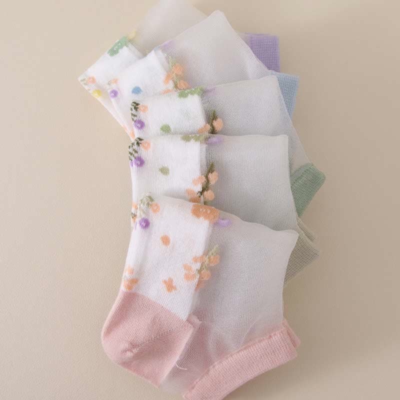 Nahtlose, atmungsaktive, transparente Socken mit Blumenmuster (5 Paar) - image 3