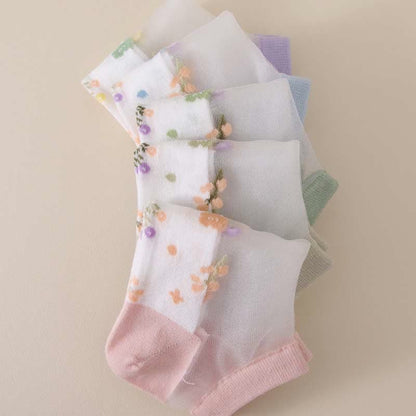 Nahtlose, atmungsaktive, transparente Socken mit Blumenmuster (5 Paar) - image 3