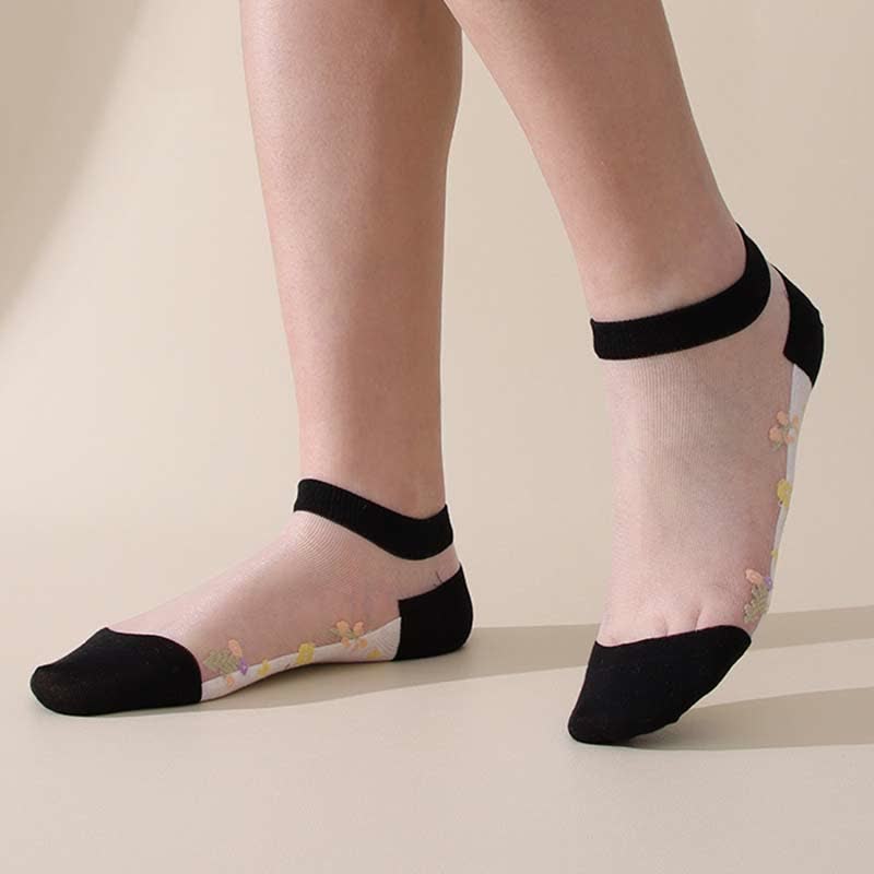 Nahtlose, atmungsaktive, transparente Socken mit Blumenmuster (5 Paar) - image 20