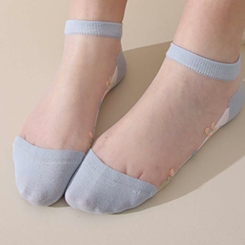 Nahtlose, atmungsaktive, transparente Socken mit Blumenmuster (5 Paar) - image 13