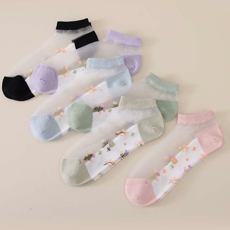 Nahtlose, atmungsaktive, transparente Socken mit Blumenmuster (5 Paar) - image 2