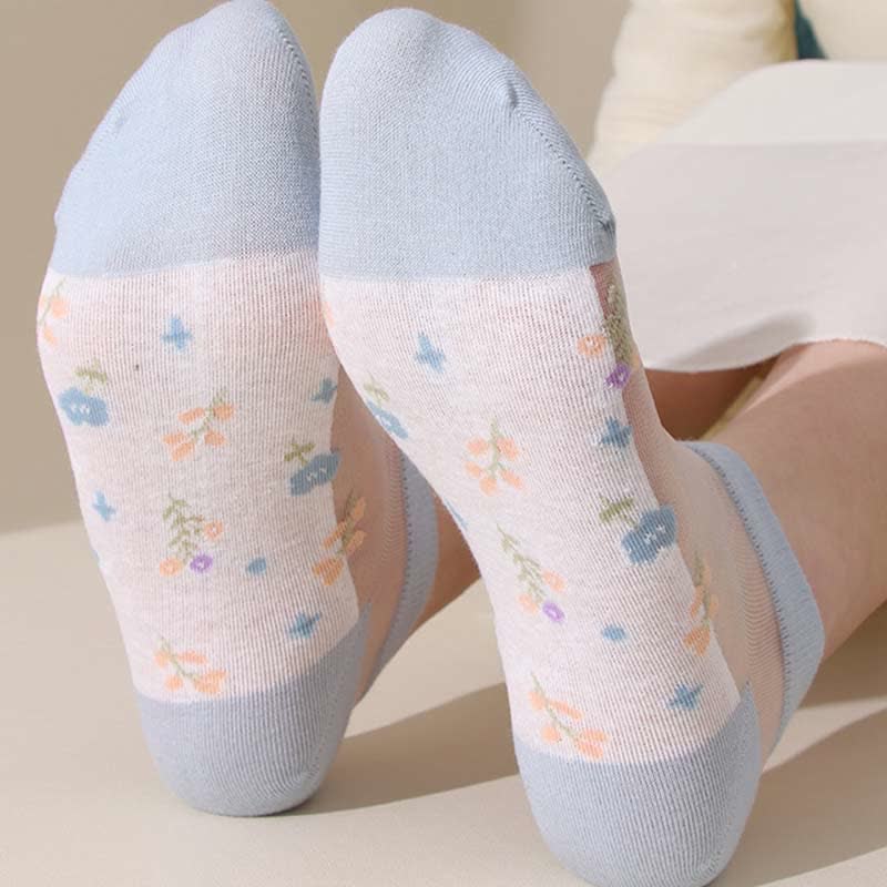 Nahtlose, atmungsaktive, transparente Socken mit Blumenmuster (5 Paar) - image 14