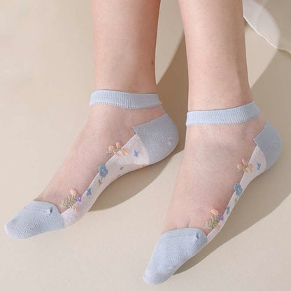 Nahtlose, atmungsaktive, transparente Socken mit Blumenmuster (5 Paar) - image 12