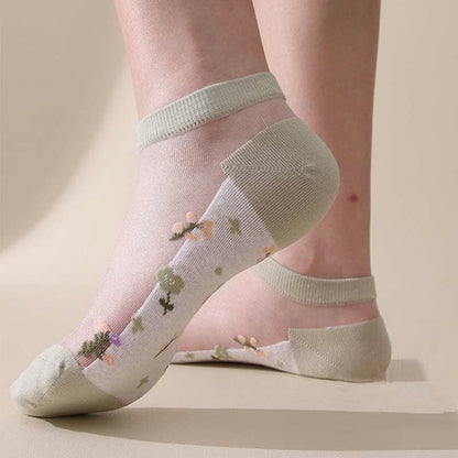 Nahtlose, atmungsaktive, transparente Socken mit Blumenmuster (5 Paar) - image 18