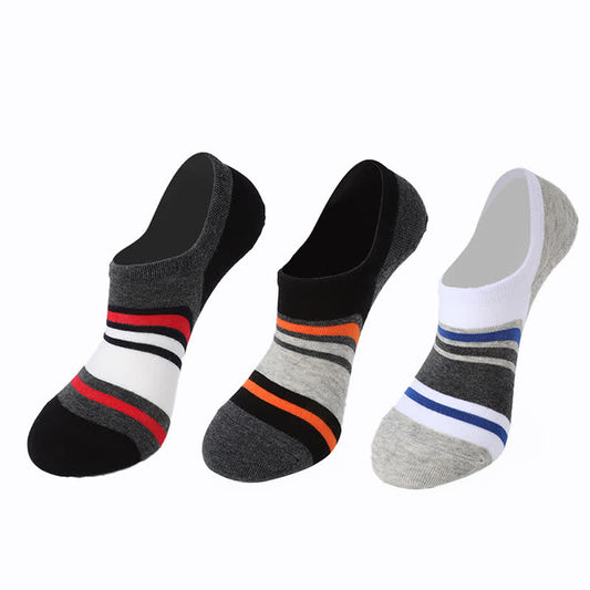 Rutschfeste, unsichtbare Socken aus gestreifter Baumwolle (6 Paar)