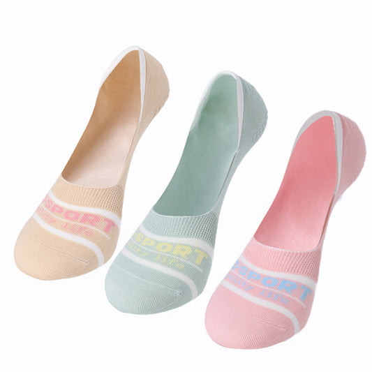 Schweißabsorbierende, rutschfeste, unsichtbare Socken aus Baumwolle mit Streifen (6 Paar)