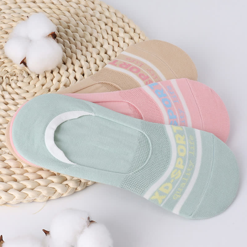 Schweißabsorbierende, rutschfeste, unsichtbare Socken aus Baumwolle mit Streifen (6 Paar)